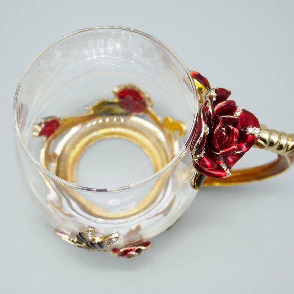 Reposhed Arc Of France Glass Mug & Spoon - Rose & Butterfly Design - Picture 13 of 15